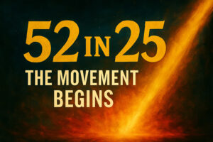Bold yellow and orange title graphic reading "52 in 25 – The Movement Begins" promoting the ReelOmni Collective film campaign.