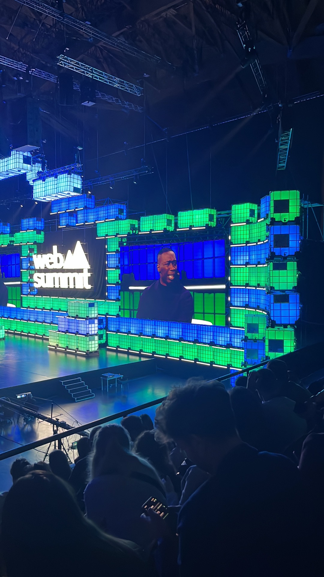 View of the Web Summit stage and screen from the audience